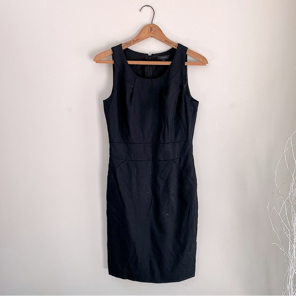 J.Crew Black 100% Wool Sleeveless Fitted Sheath Midi Dress w/ Lining Size 2